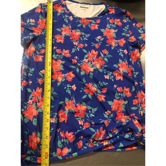 Lands End Women’s Blue and Red Floral Stretchy Short Sleeve Blouse Size S - Picture 7 of 7